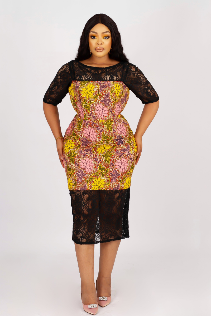 SIMI AFRICAN PRINT LACE INSERT DRESS – DESIRE1709