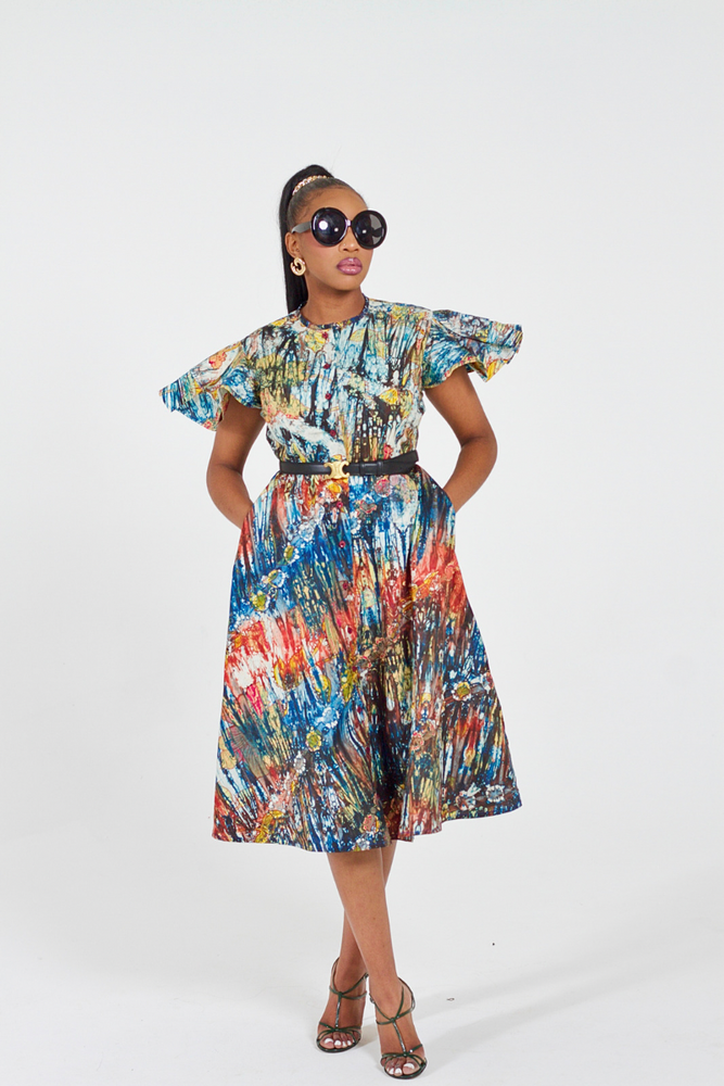 KEMI AFRICAN PRINT ADIRE SKATER DRESS - DESIRE1709