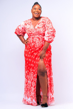 ZURY PAISLEY WRAP DRESS WITH PUFFY SLEEVE