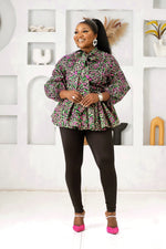 LEWA AFRICAN PRINT ANKARA TIE NECK TOP(PINK)