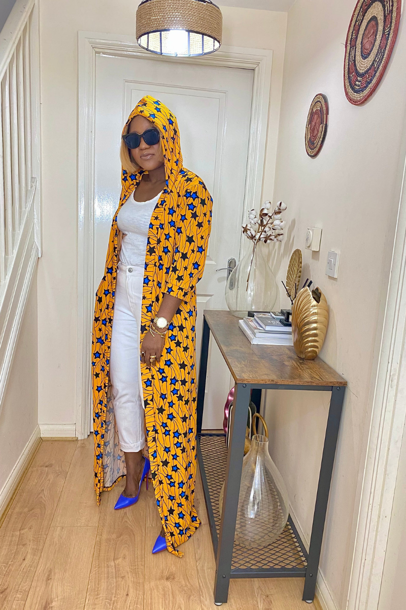 DESTA AFRICAN STAR PRINT HOODED KIMONO JACKET - DESIRE1709