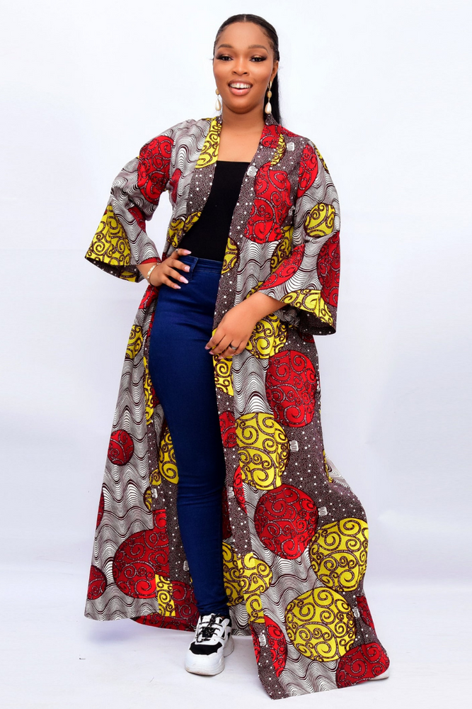 KACHI AFRICAN PRINT BELL SLEEVE KIMONO WITH BELT - DESIRE1709