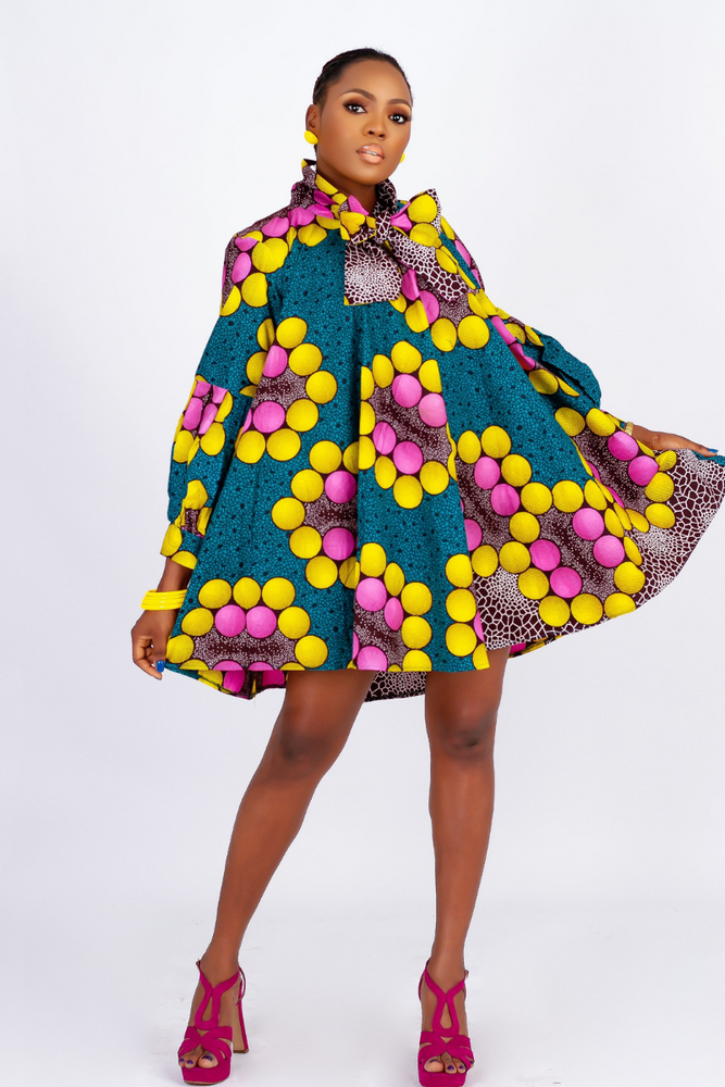 TENI TIE NECK FLARED DRESS - DESIRE1709