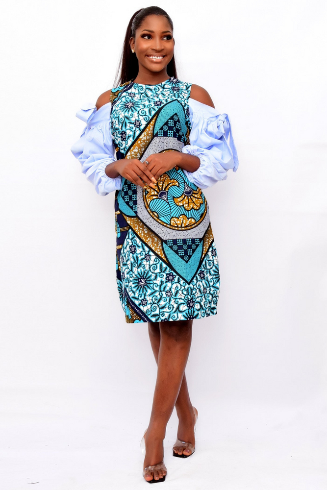 ZUMA AFRICAN PRINT ANKARA COLD SHOULDER SHIFT DRESS - DESIRE1709