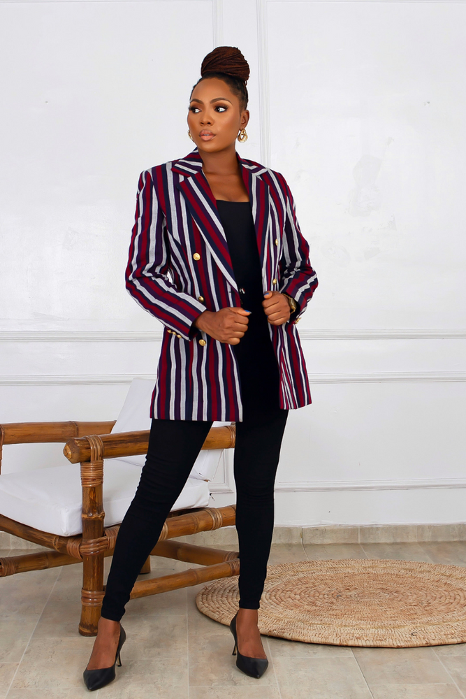 LANI ASO OKE BLAZER GREY AND WINE STRIPE - DESIRE1709