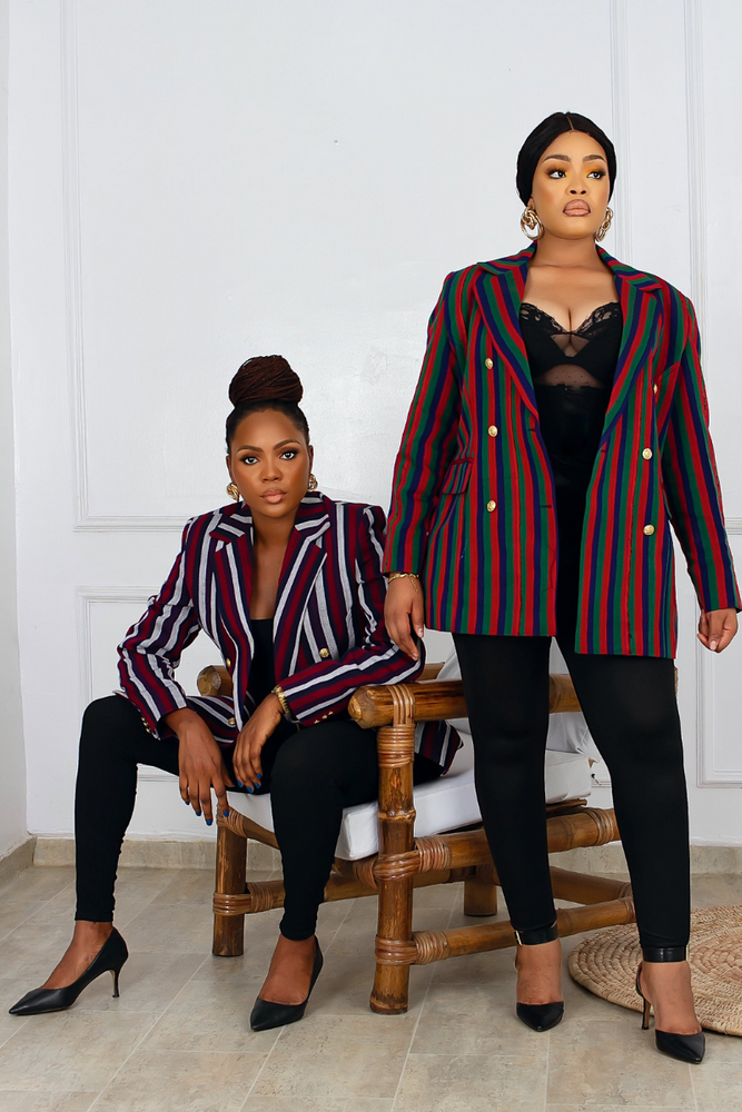 LANI ASO OKE BLAZER GREY AND WINE STRIPE - DESIRE1709