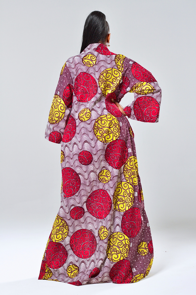 KACHI AFRICAN PRINT BELL SLEEVE KIMONO WITH BELT - DESIRE1709