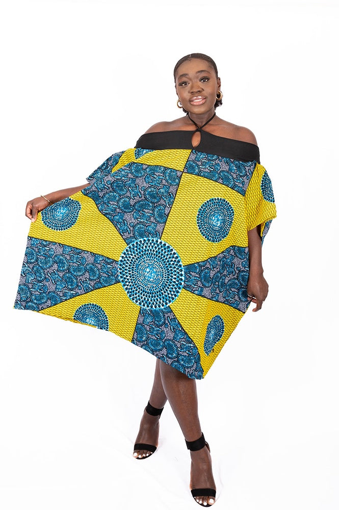 NABILA AFRICAN PRINT ANKARA OFF SHOULDER DRESS