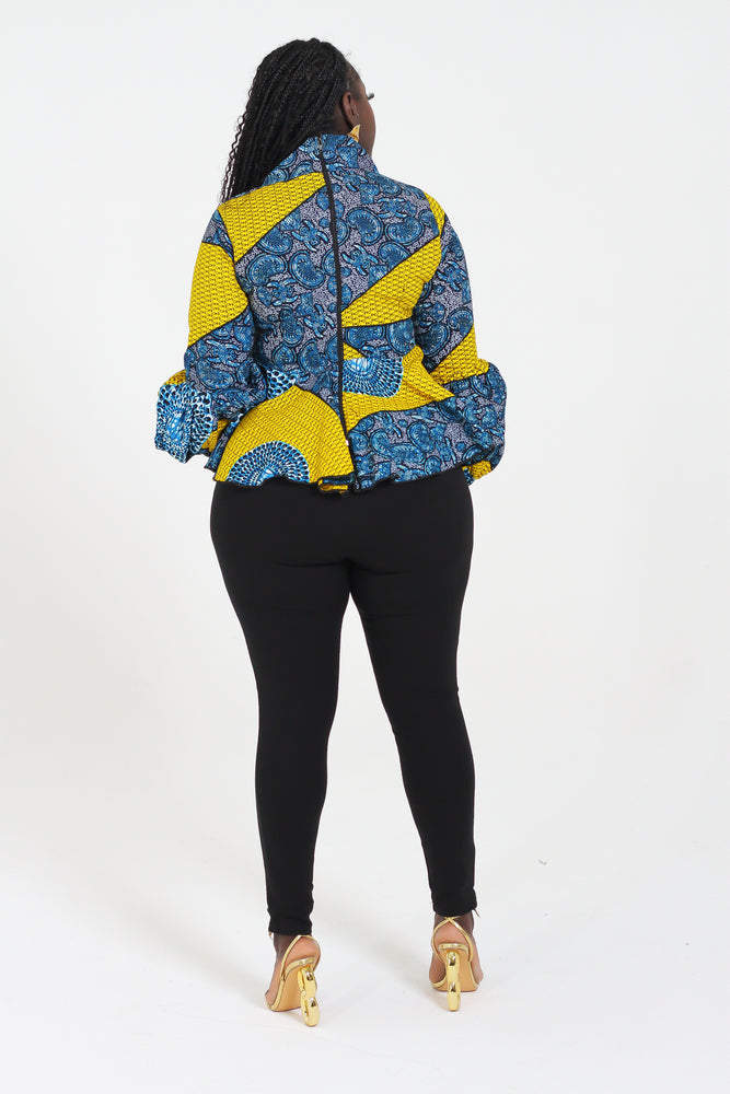 AISHA AFRICAN PRINT TIE NECK TOP (YELLOW) - DESIRE1709