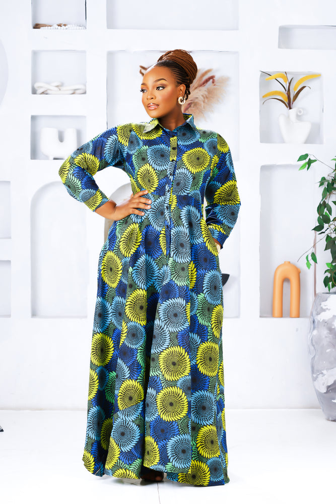 AYABA AFRICAN PRINT MAXI DRESS (Circles)