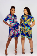 NKOYO ROMPER IN BLUE AND PINK PRINT - DESIRE1709