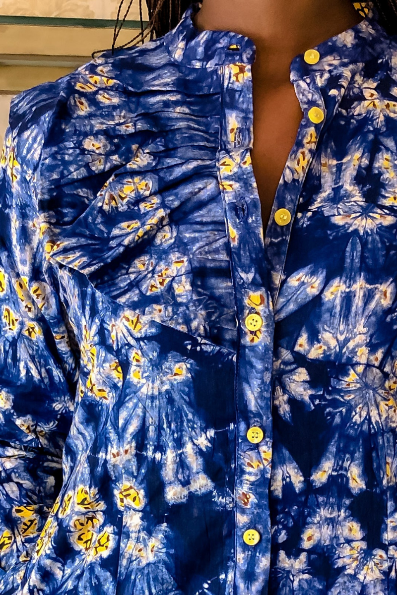 PALESA FRILL DETAIL SHIRT DRESS (BLUE) - DESIRE1709