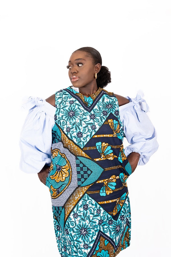 ZUMA AFRICAN PRINT ANKARA COLD SHOULDER SHIFT DRESS - DESIRE1709