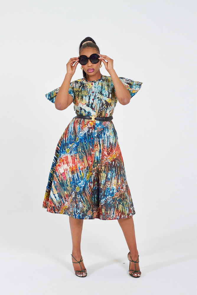 KEMI AFRICAN PRINT ADIRE SKATER DRESS - DESIRE1709