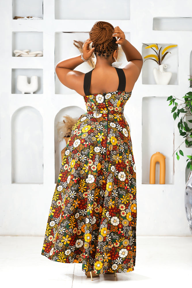 IYANU AFRICAN PRINT CROSS FRONT MAXI DRESS (Yellow)