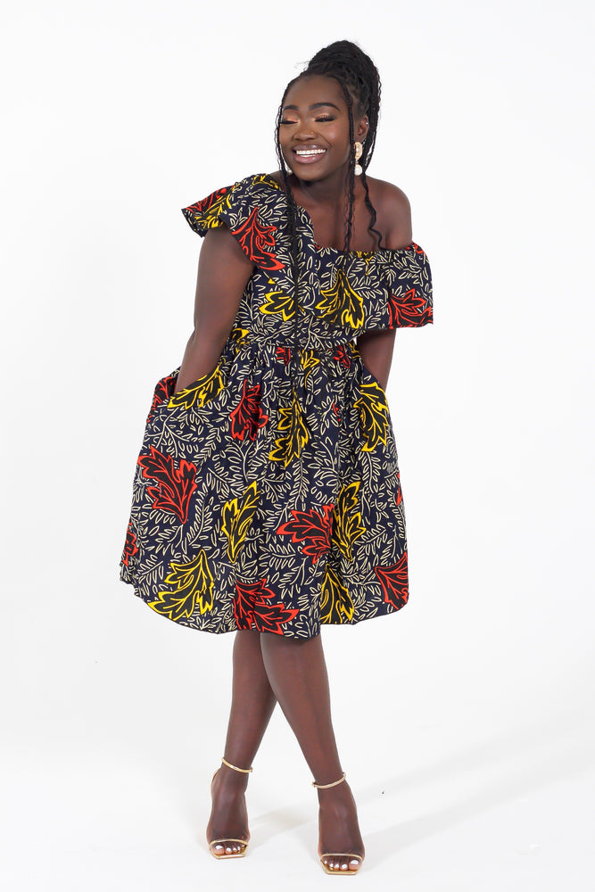 SADIYAT AFRICAN PRINT ANKARA OFFSHOULDER DRESS - DESIRE1709