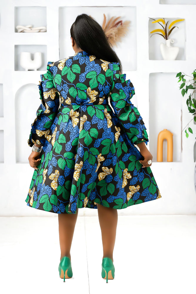 IVIE AFRICAN PRINT SKATER DRESS (GREEN)