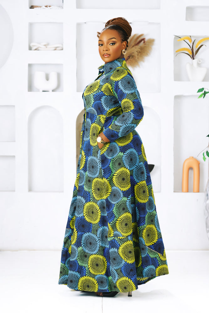 AYABA AFRICAN PRINT MAXI DRESS (Circles)