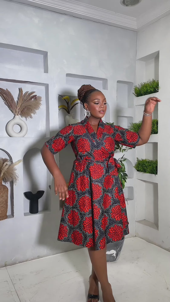 
                
                    Load and play video in Gallery viewer, IFE AFRICAN PRINT WRAP DRESS (Orange)
                
            