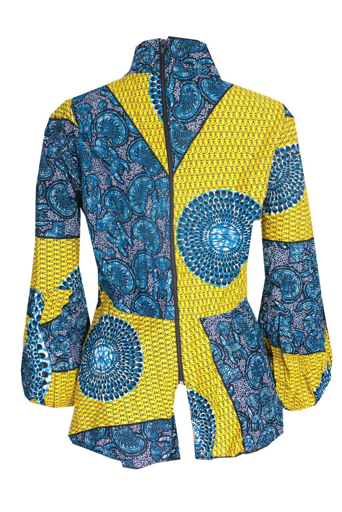 AISHA AFRICAN PRINT TIE NECK TOP (YELLOW) - DESIRE1709