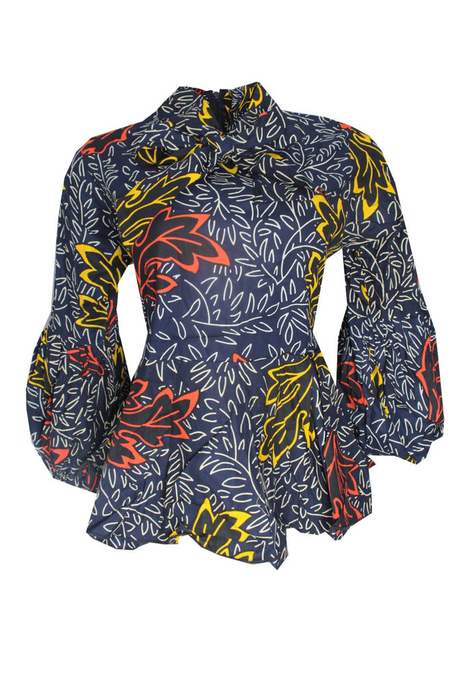 AISHA AFRICAN PRINT ANKARA TIE NECK TOP - DESIRE1709