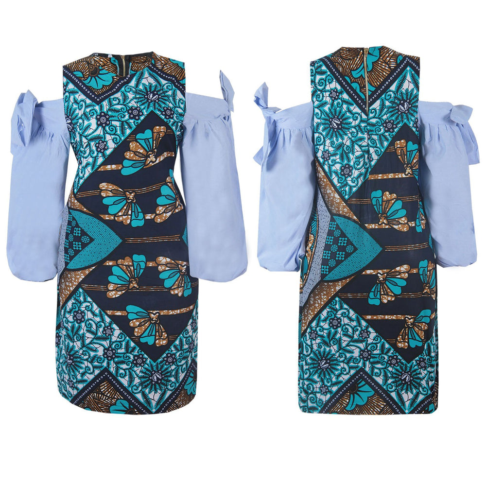 ZUMA AFRICAN PRINT ANKARA COLD SHOULDER SHIFT DRESS - DESIRE1709