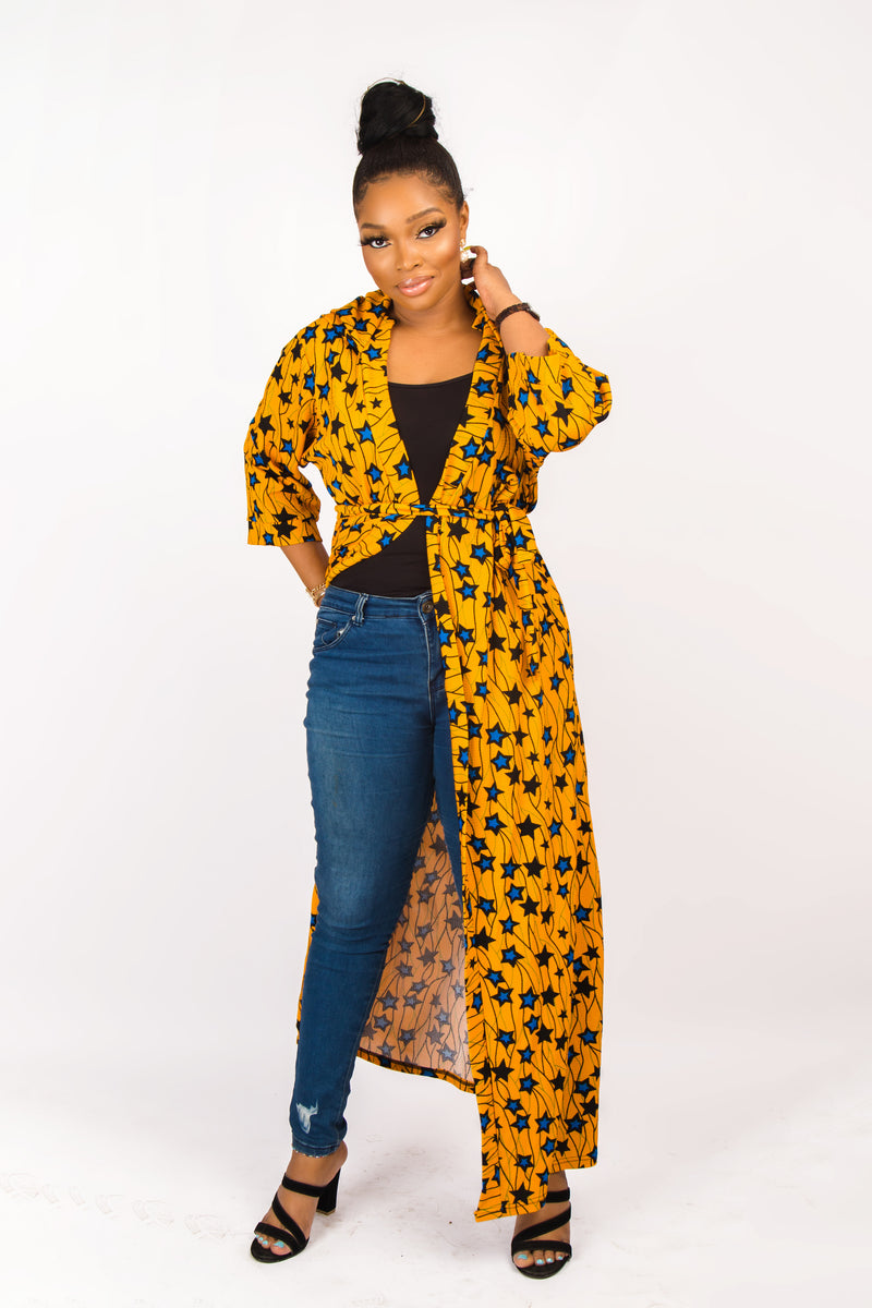 DESTA AFRICAN STAR PRINT HOODED KIMONO JACKET - DESIRE1709